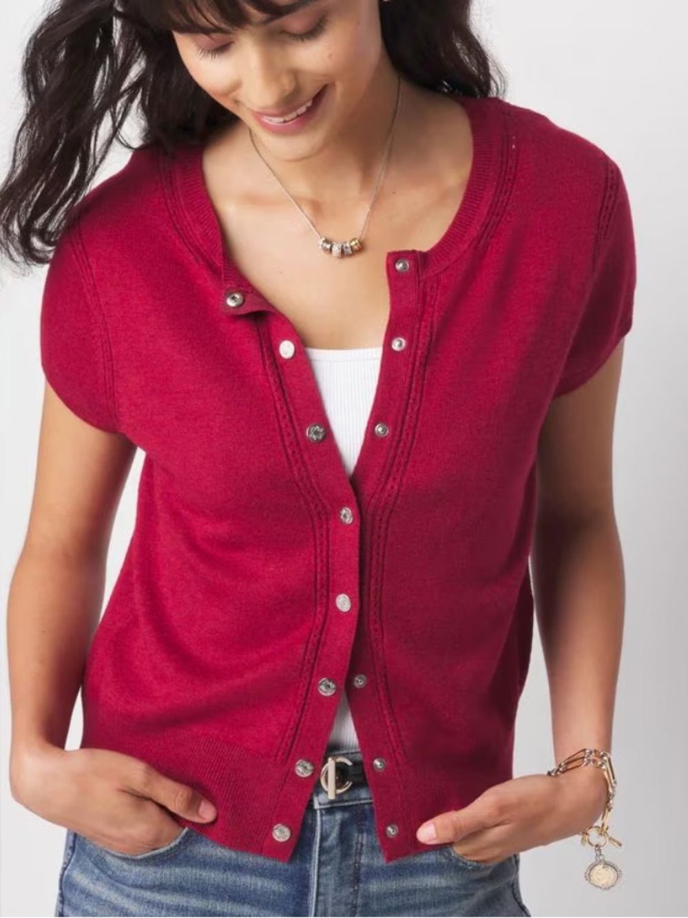 White House Black Market Crewneck Pointelle Cardigan SweaterSize XS